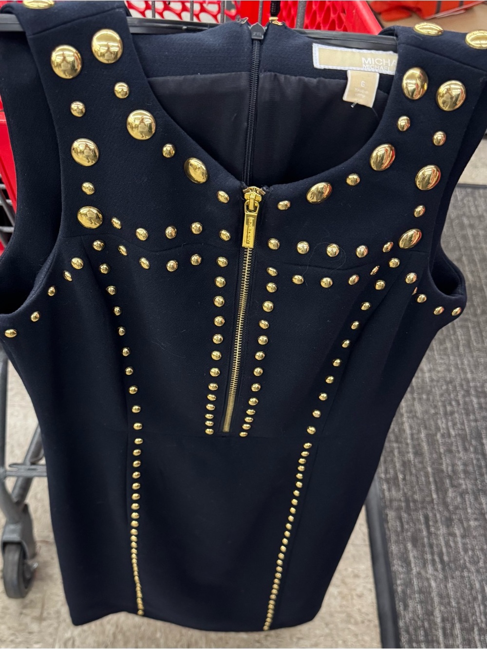 Michael Kors Black Sleeveless Mini Dress with Gold Stud Detailing Size 6